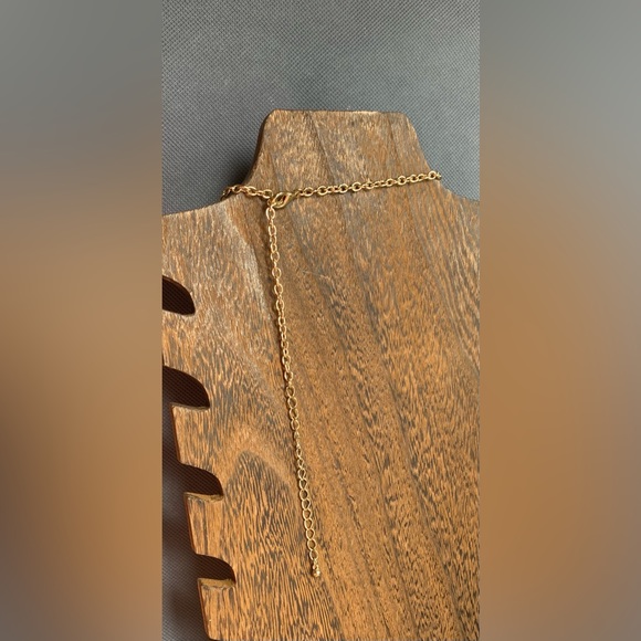 Gold color & faux pearl waterfall multi strand necklace 22” adjustable - Picture 2 of 4